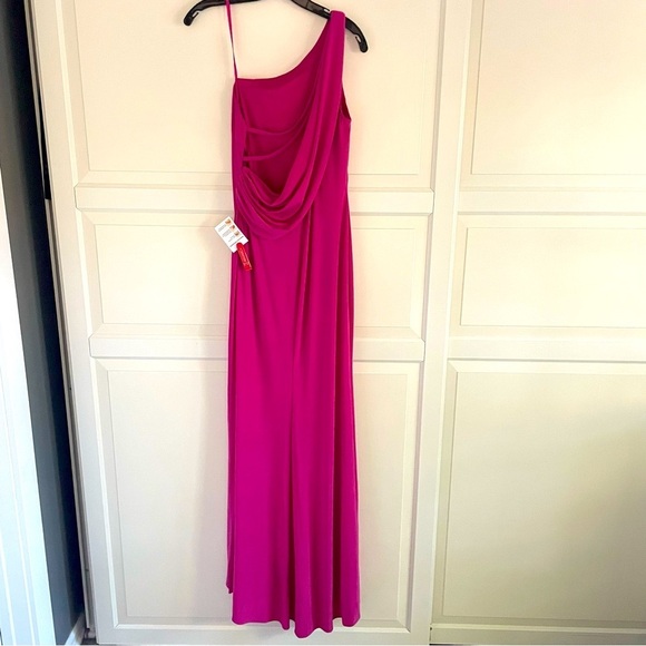 New! IEENA Mac Duggal Candy Pink Jersey One Shoulder Draped Gown 26755 - Picture 5 of 15
